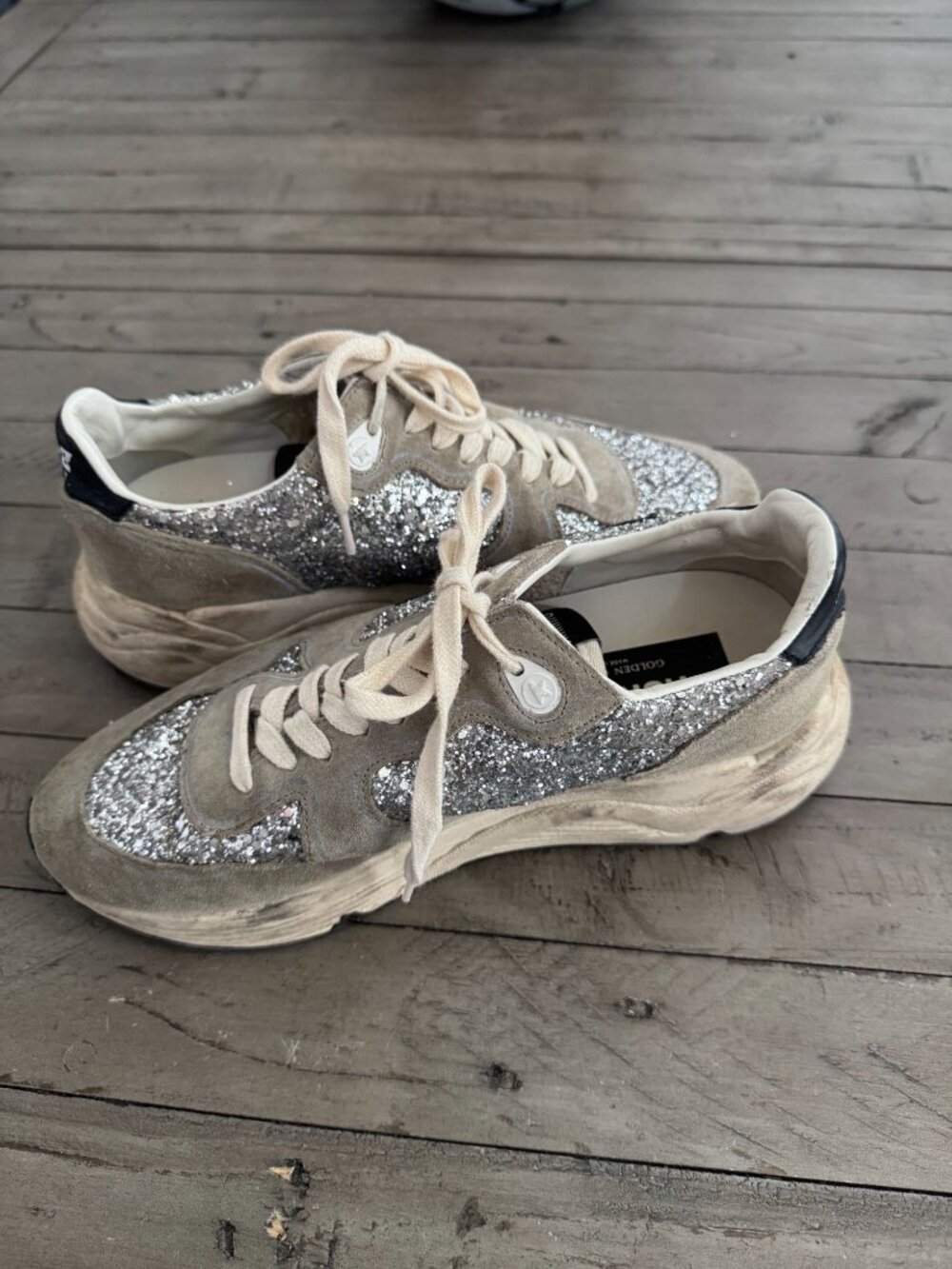 Golden Goose Running Sole Sneaker in Silver Glitter and Dove Gray Suede 39 - Picture 9 of 11